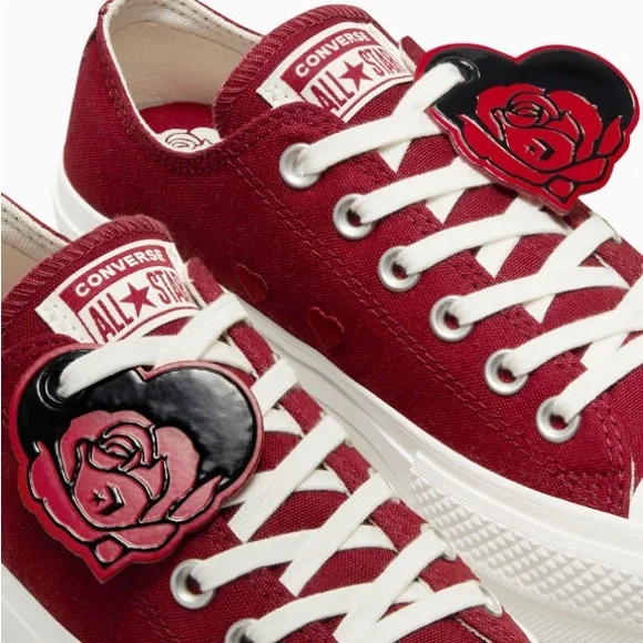 Converse Shoes Converse Burgundy Canvas Sneakers With Rose - Main Image